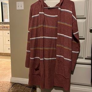 Women’s Hooded Pink Rose Cardigan with Pockets - Size Large